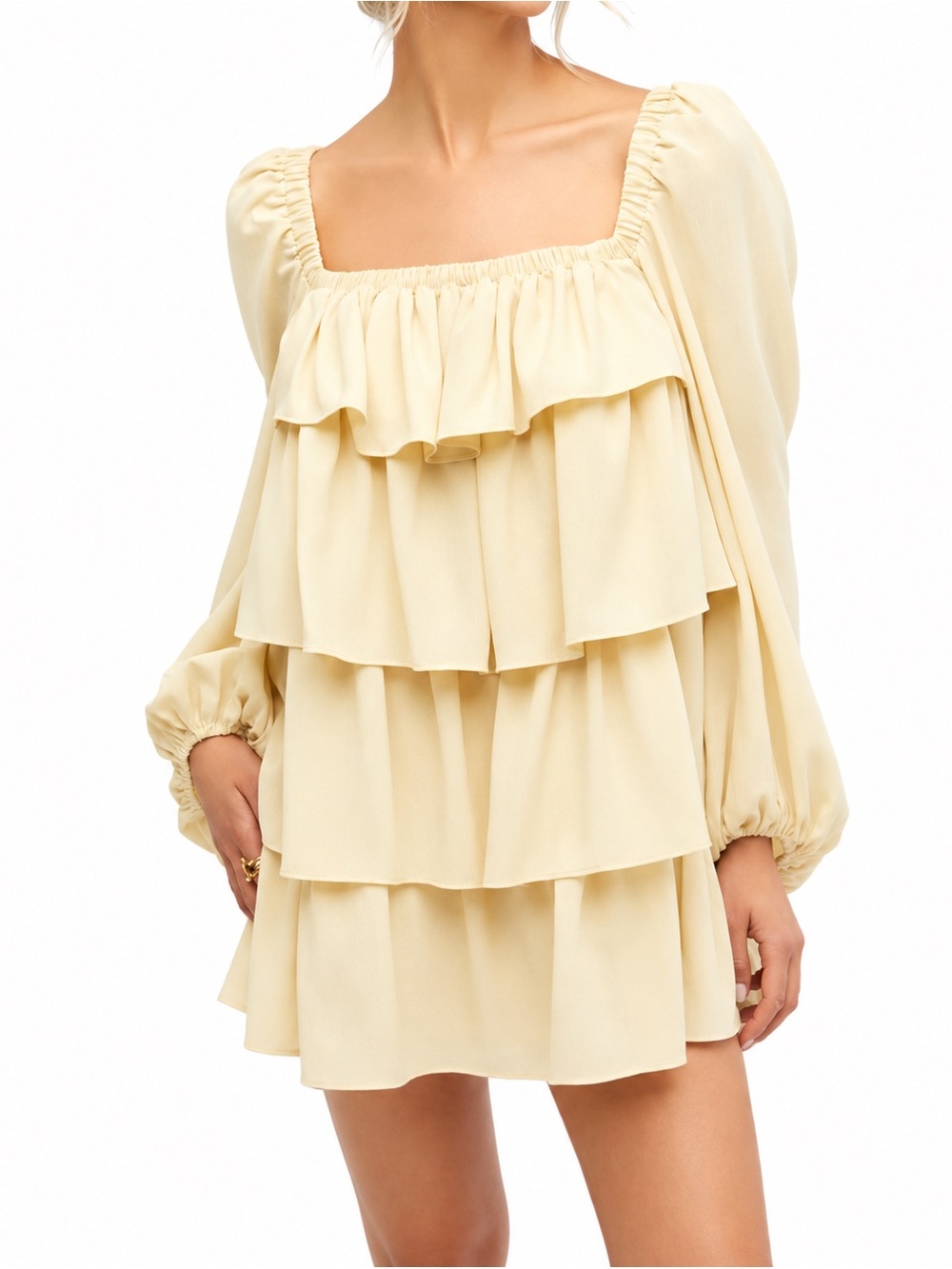 WeWoreWhat Cream Tiered Ruffle Mini Dress